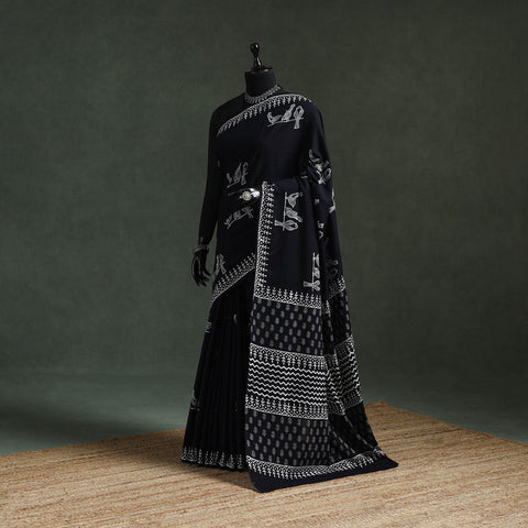 Pure mul cotton hand block sanganeri print saree 58