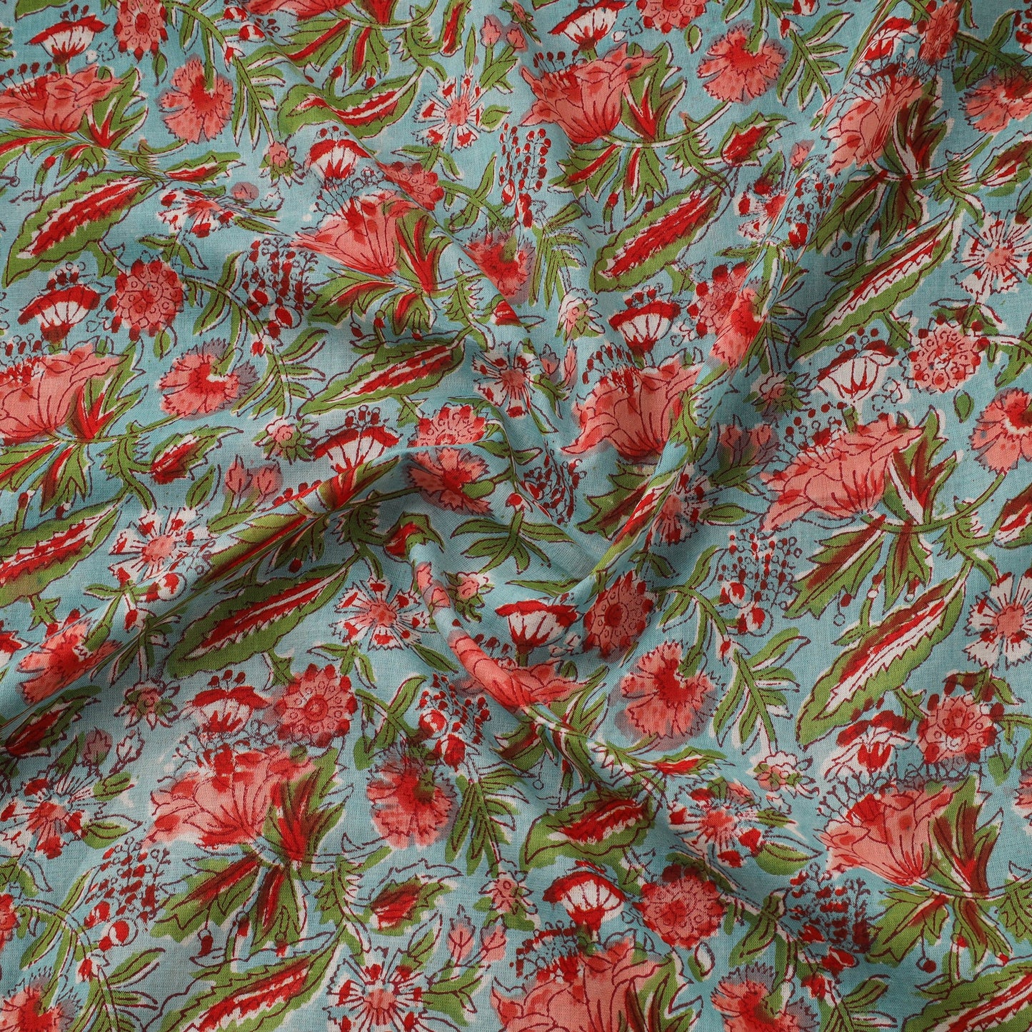 Pure mul cotton hand sanganeri fabric 02 - handcrafted