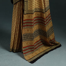 Pure mul cotton natural dyed hand block bagru print saree