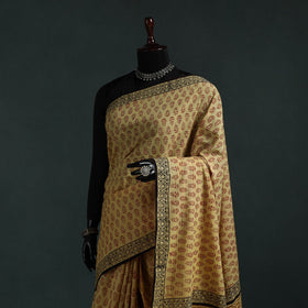 Pure mul cotton natural dyed hand block bagru print saree
