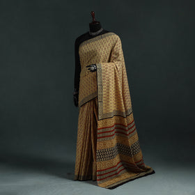 Pure mul cotton natural dyed hand block bagru print saree