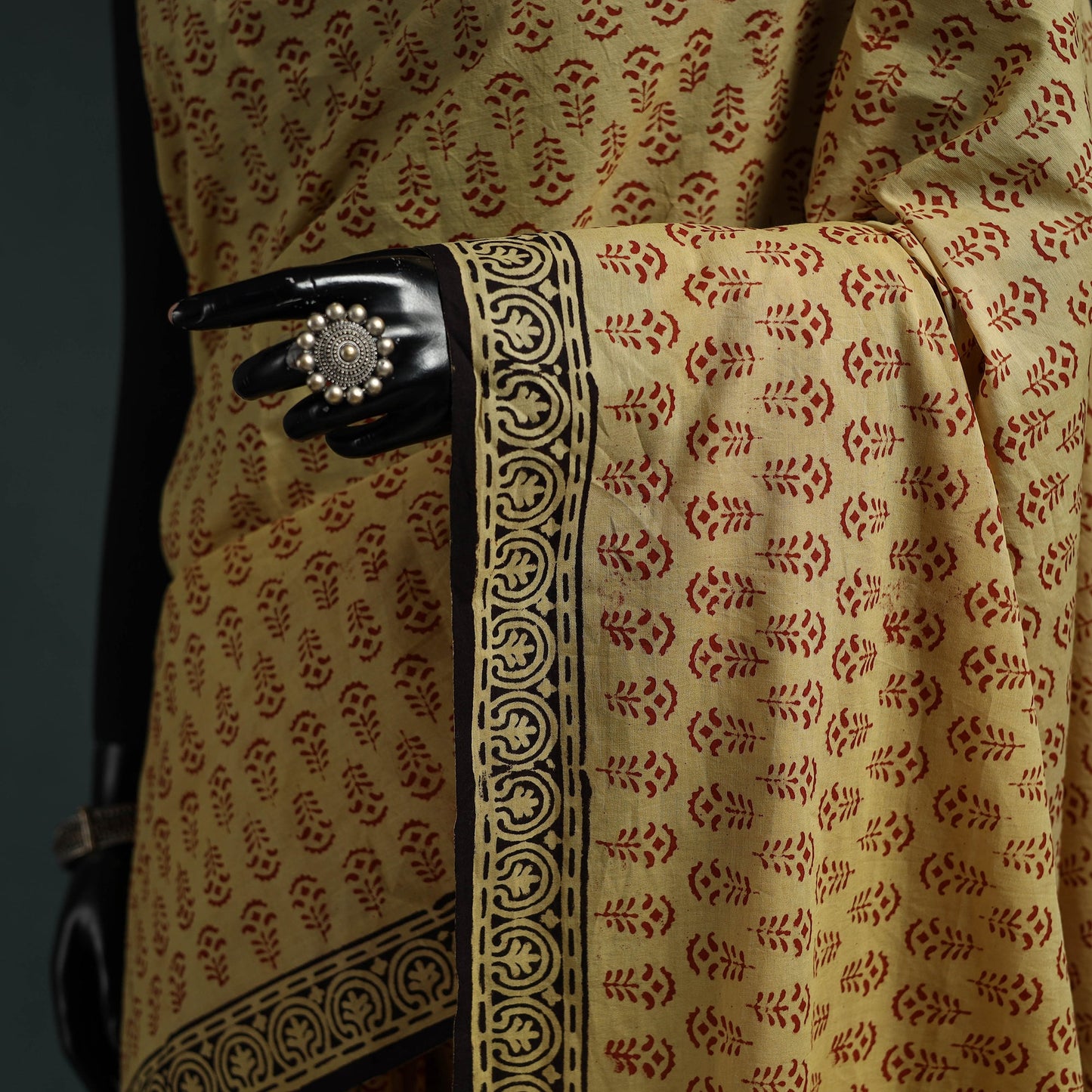 Pure mul cotton natural dyed hand block bagru print saree