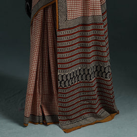 Pure mul cotton natural dyed hand block bagru print saree