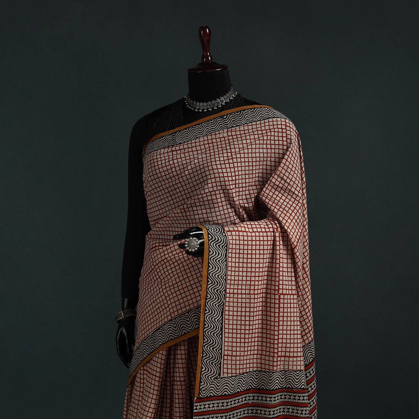Pure mul cotton natural dyed hand block bagru print saree