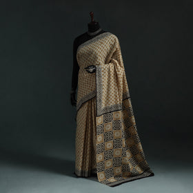 Pure mul cotton natural dyed hand block bagru print saree