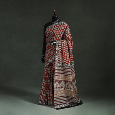 Pure mul cotton natural dyed hand block bagru print saree