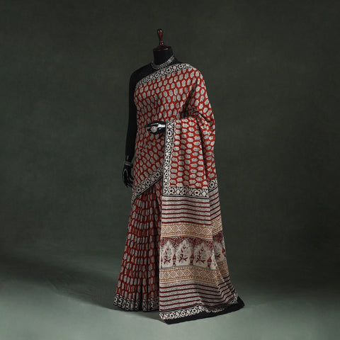 Pure mul cotton natural dyed hand block bagru print saree