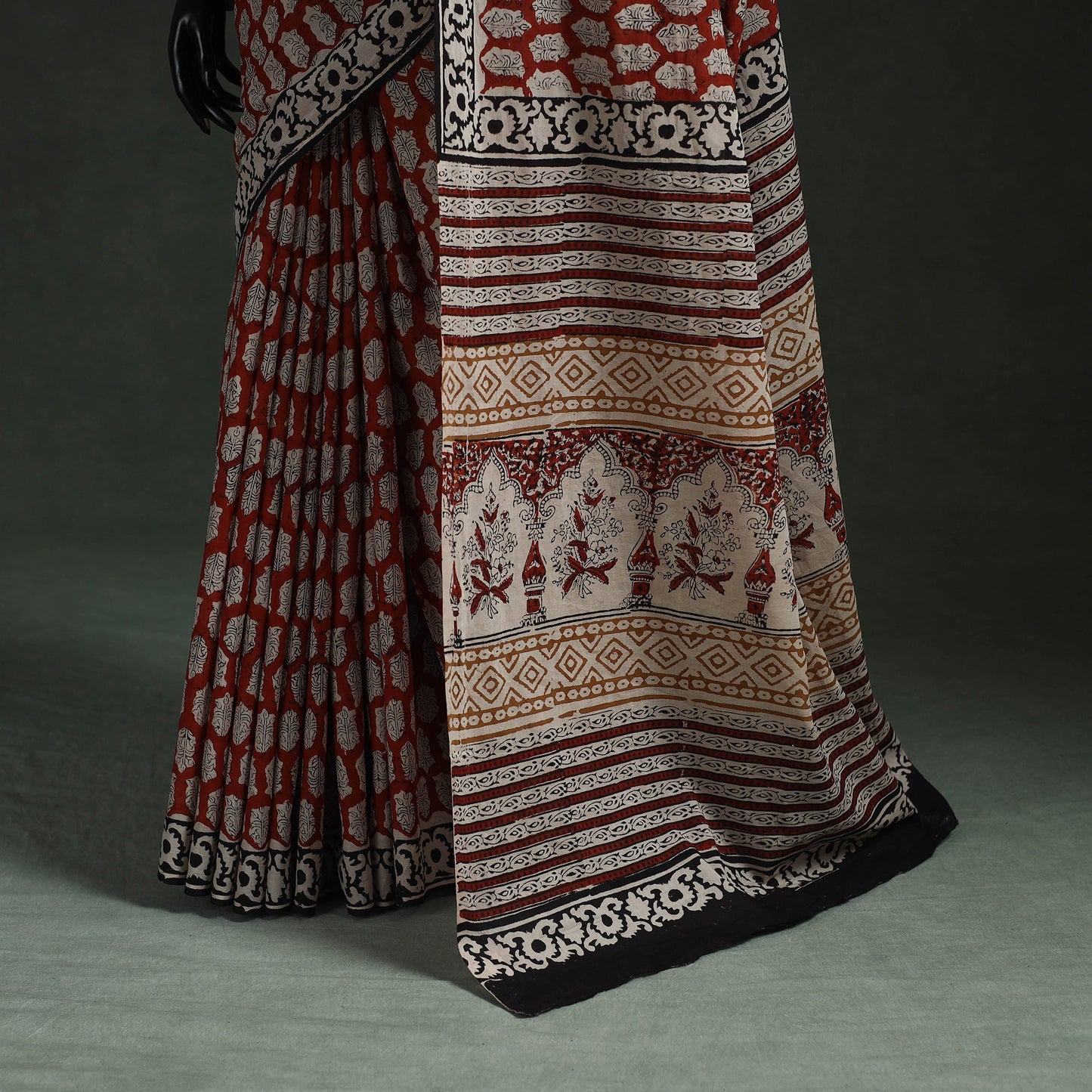 Pure mul cotton natural dyed hand block bagru print saree