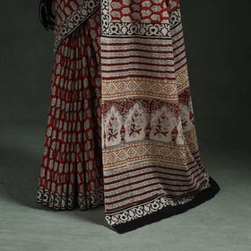 Pure mul cotton natural dyed hand block bagru print saree