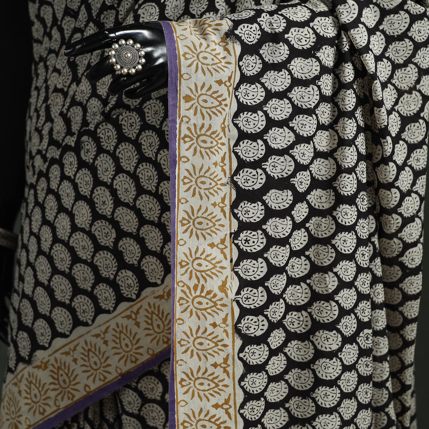 Pure mul cotton natural dyed hand block bagru print saree