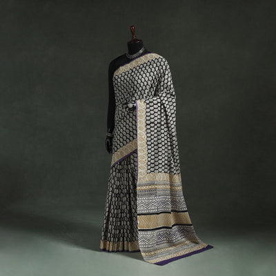 Pure mul cotton natural dyed hand block bagru print saree