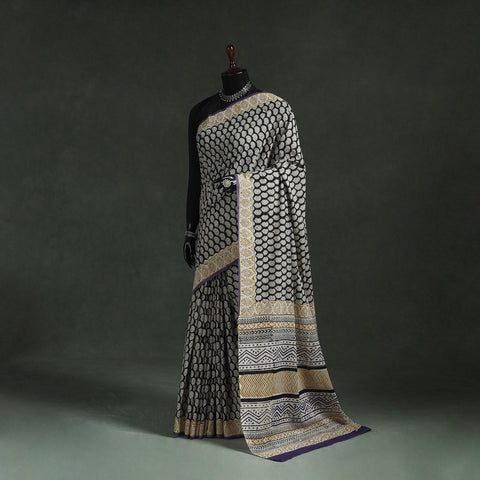 Pure mul cotton natural dyed hand block bagru print saree