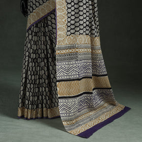 Pure mul cotton natural dyed hand block bagru print saree