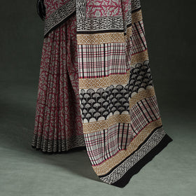 Pure mul cotton natural dyed hand block bagru print saree
