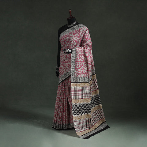 Pure mul cotton natural dyed hand block bagru print saree