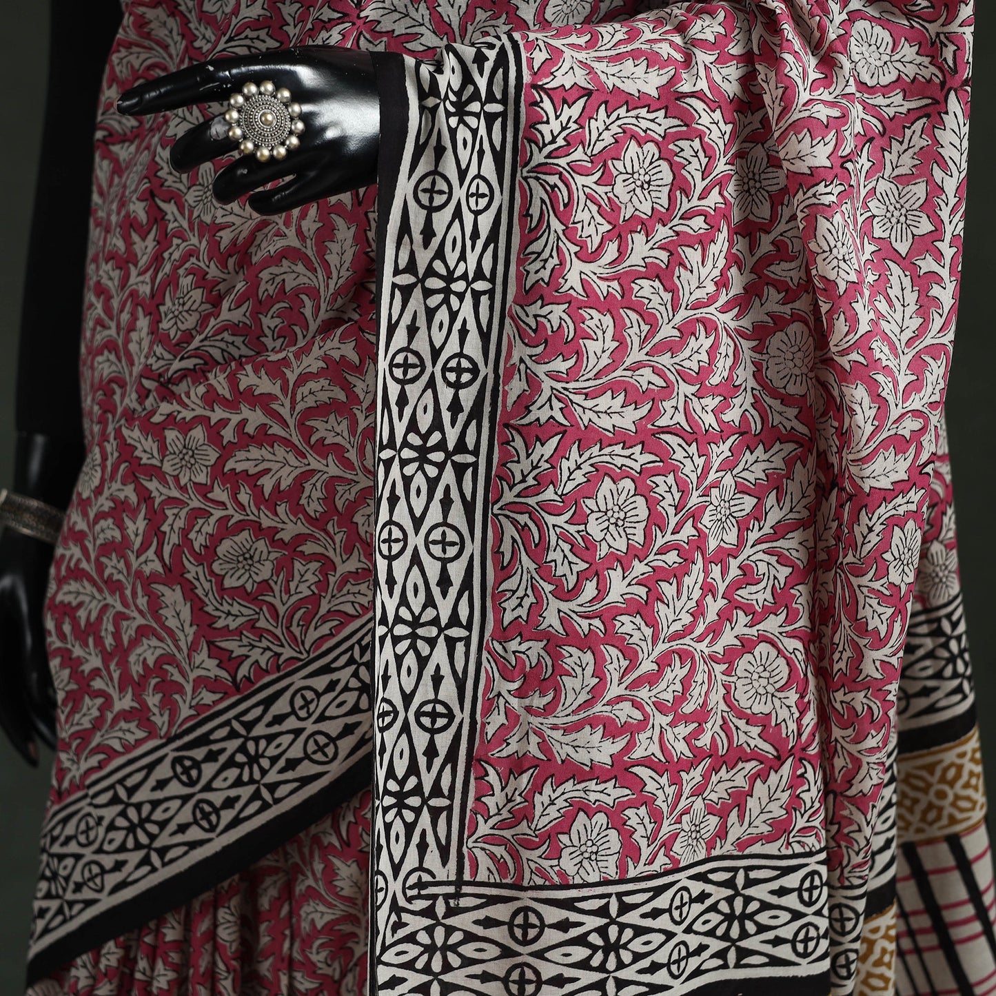 Pure mul cotton natural dyed hand block bagru print saree