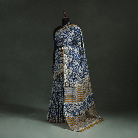 Pure mul cotton natural dyed hand block bagru print saree