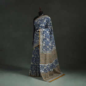 Pure mul cotton natural dyed hand block bagru print saree