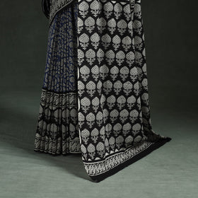 Pure mul cotton natural dyed hand block bagru print saree
