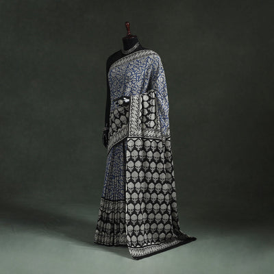 Pure mul cotton natural dyed hand block bagru print saree
