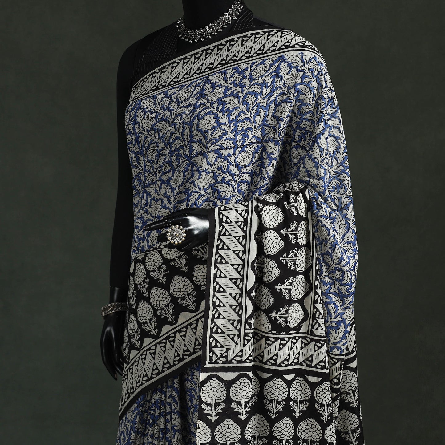 Pure mul cotton natural dyed hand block bagru print saree