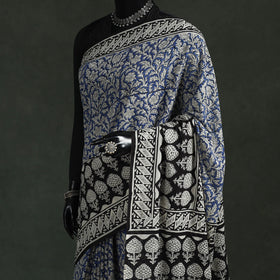 Pure mul cotton natural dyed hand block bagru print saree