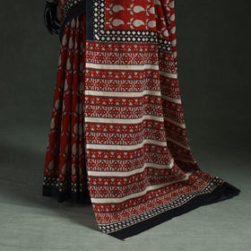 Pure mul cotton natural dyed hand block bagru print saree