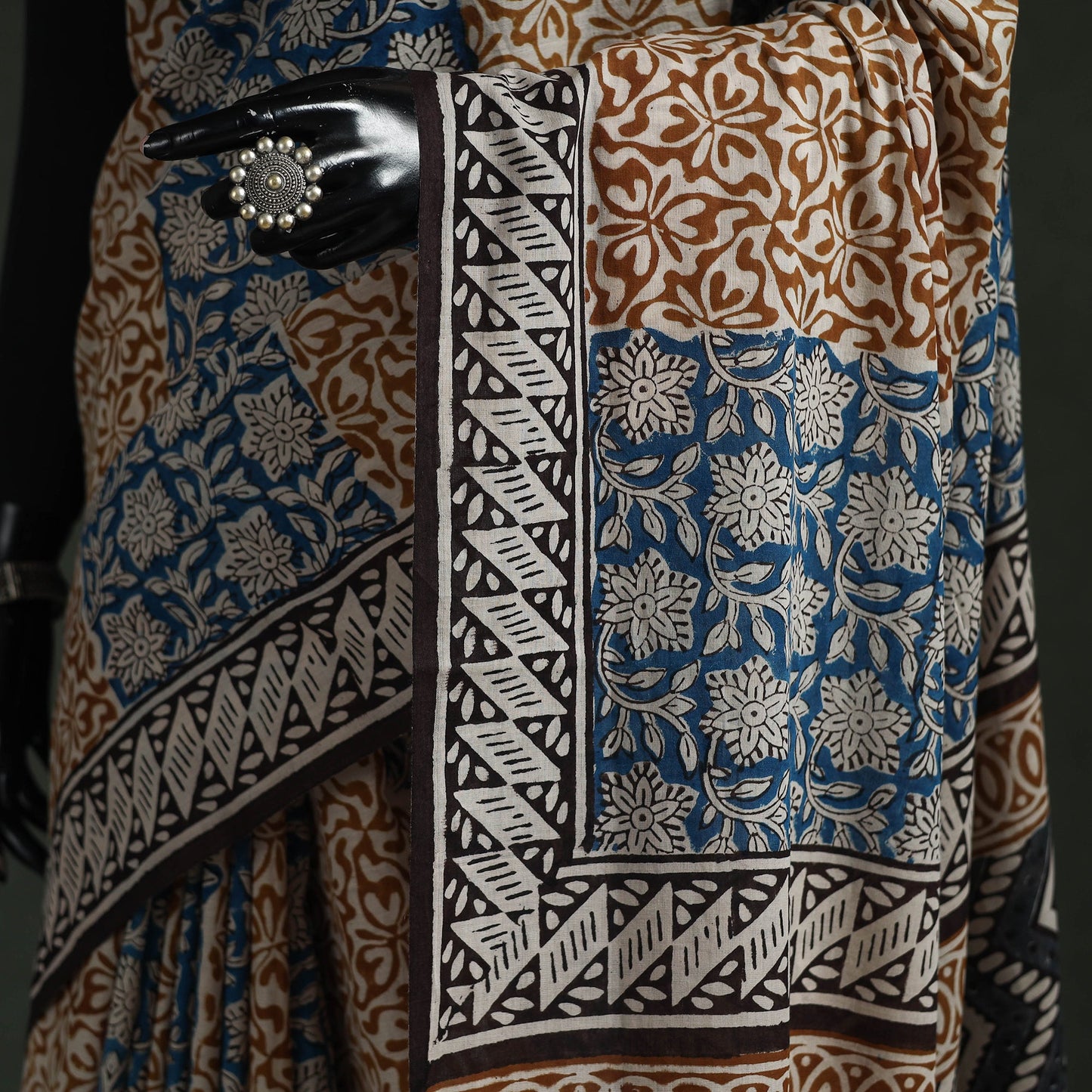 Pure mul cotton natural dyed hand block bagru print saree