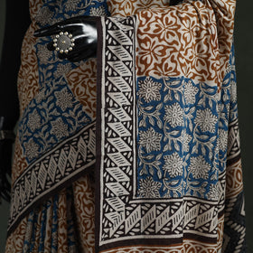 Pure mul cotton natural dyed hand block bagru print saree