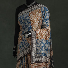Pure mul cotton natural dyed hand block bagru print saree