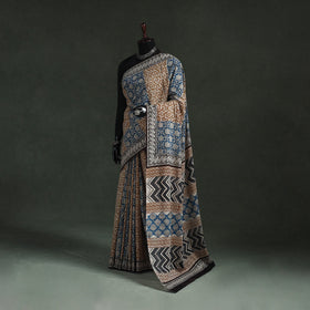 Pure mul cotton natural dyed hand block bagru print saree