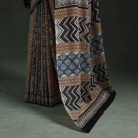 Pure mul cotton natural dyed hand block bagru print saree