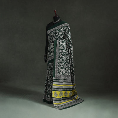 Pure mul cotton natural dyed hand block bagru print saree