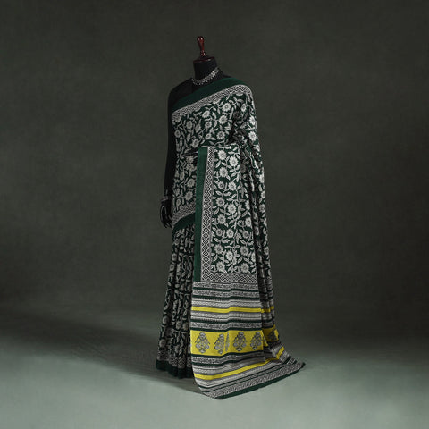 Pure mul cotton natural dyed hand block bagru print saree
