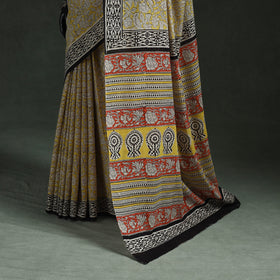 Pure mul cotton natural dyed hand block bagru print saree