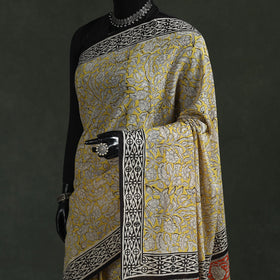 Pure mul cotton natural dyed hand block bagru print saree