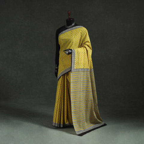 Pure mul cotton natural dyed hand block bagru print saree