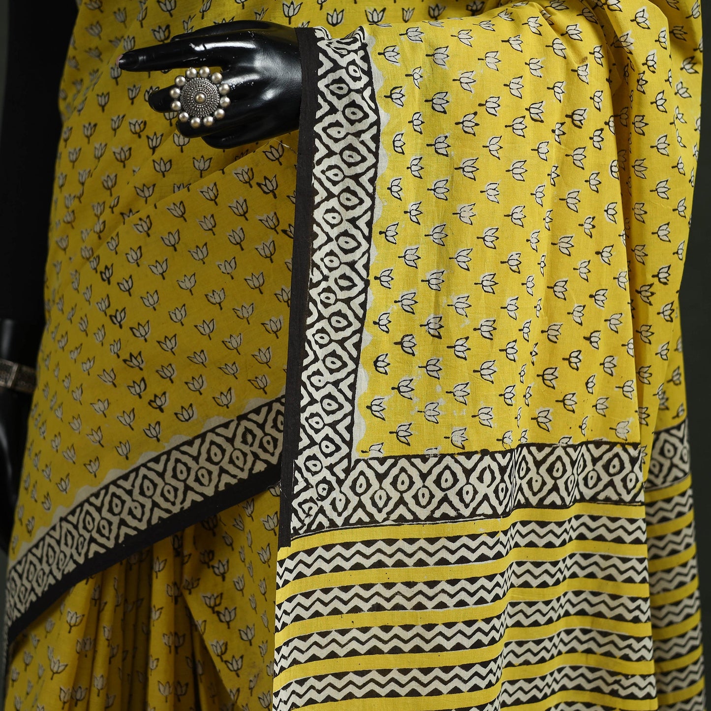 Pure mul cotton natural dyed hand block bagru print saree