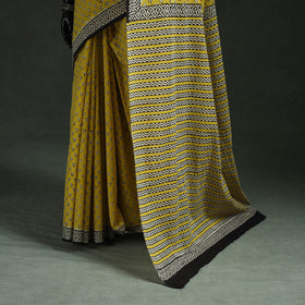 Pure mul cotton natural dyed hand block bagru print saree