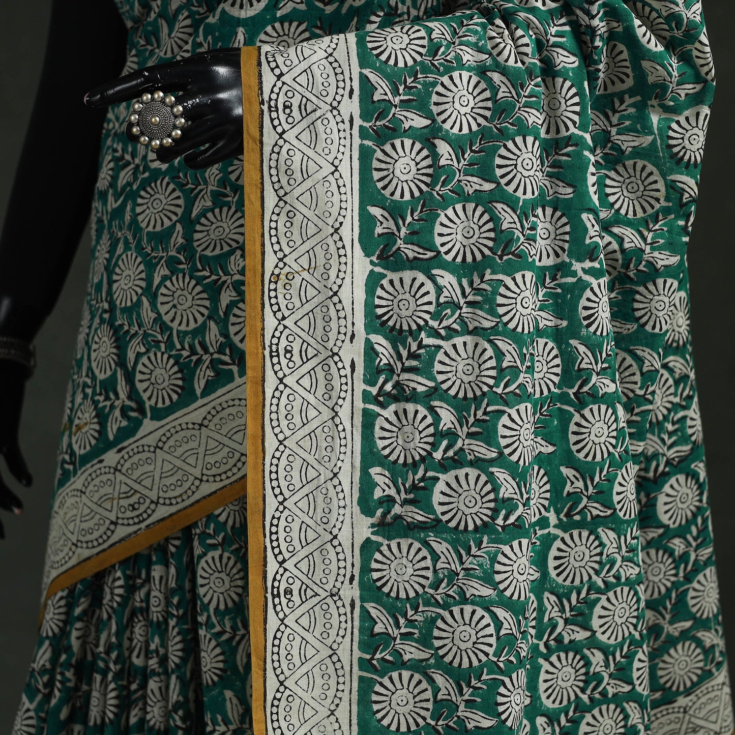 Pure mul cotton natural dyed hand block bagru print saree