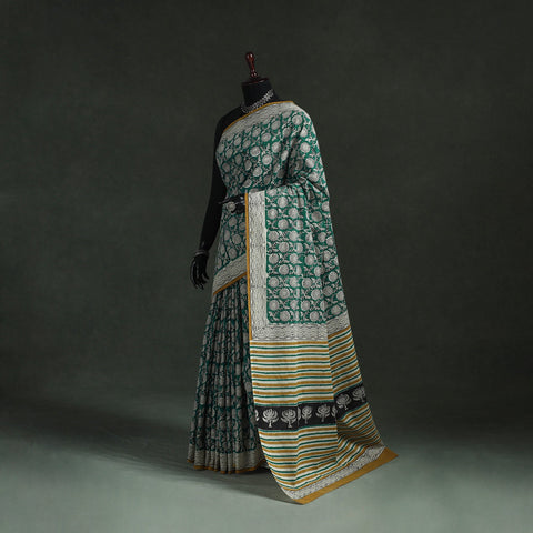 Pure mul cotton natural dyed hand block bagru print saree