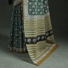 Pure mul cotton natural dyed hand block bagru print saree