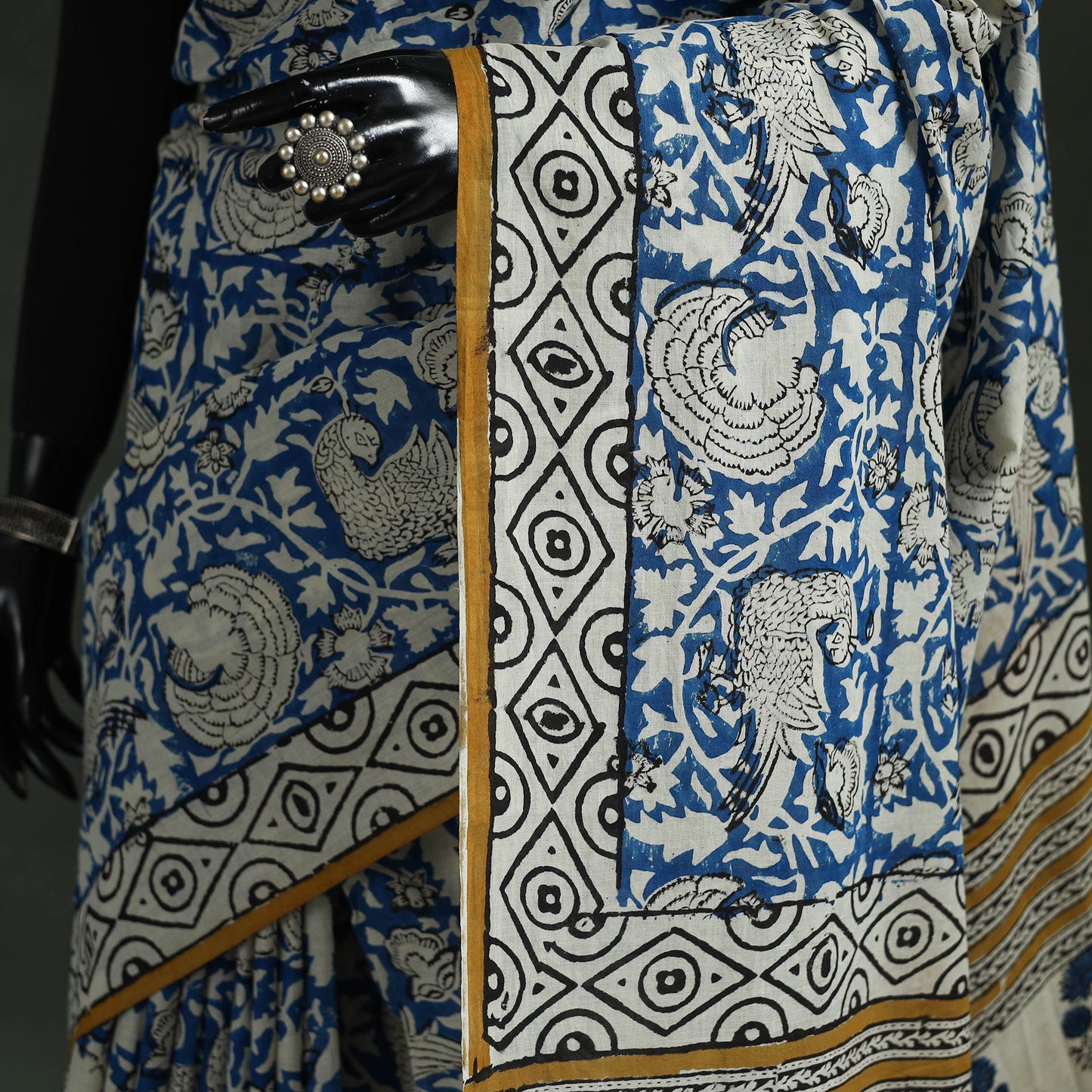 Pure mul cotton natural dyed hand block bagru print saree