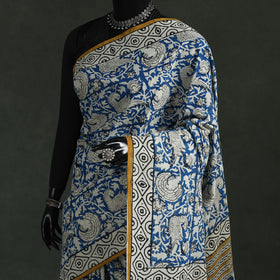 Pure mul cotton natural dyed hand block bagru print saree