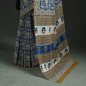 Pure mul cotton natural dyed hand block bagru print saree