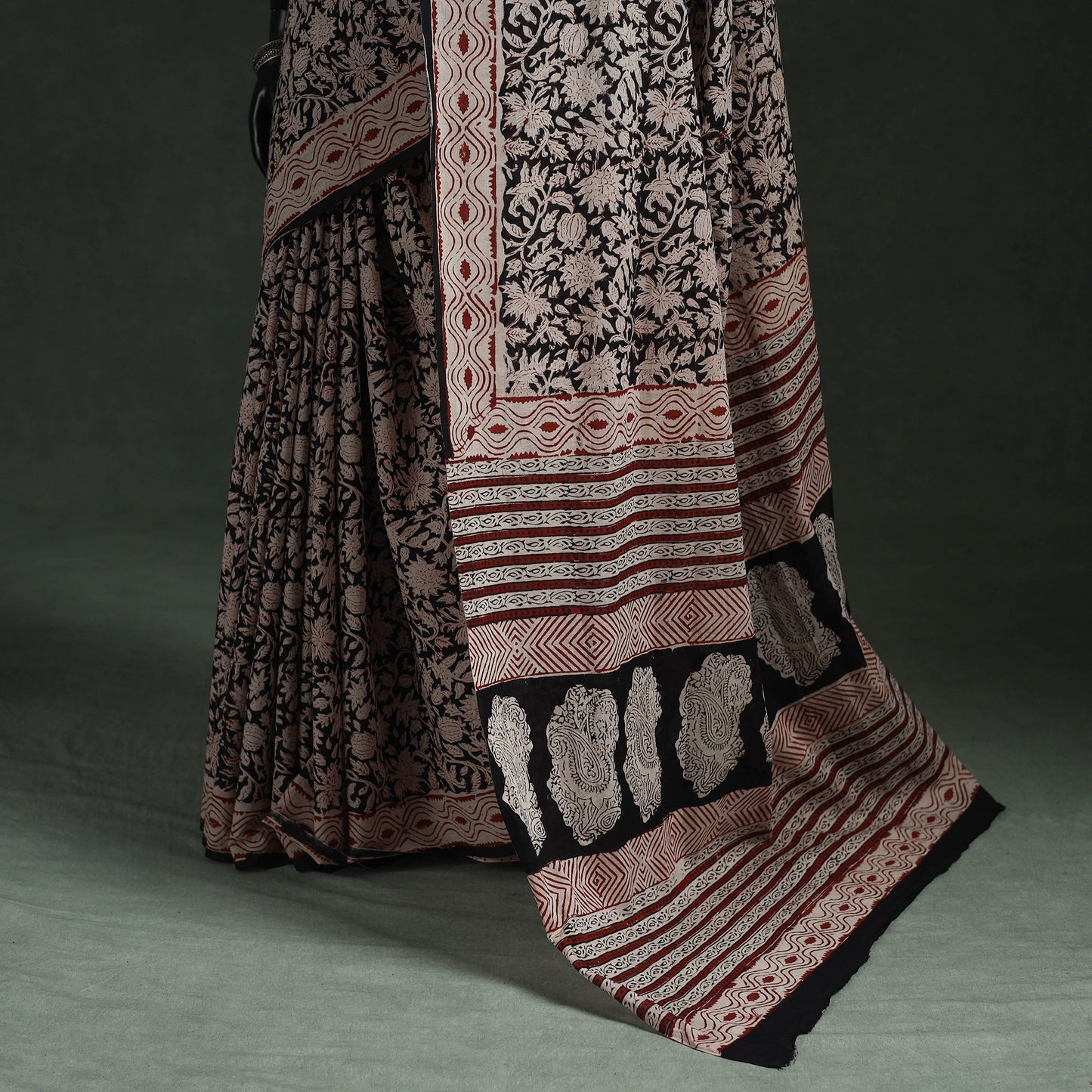 Pure mul cotton natural dyed hand block bagru print saree