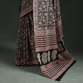 Pure mul cotton natural dyed hand block bagru print saree