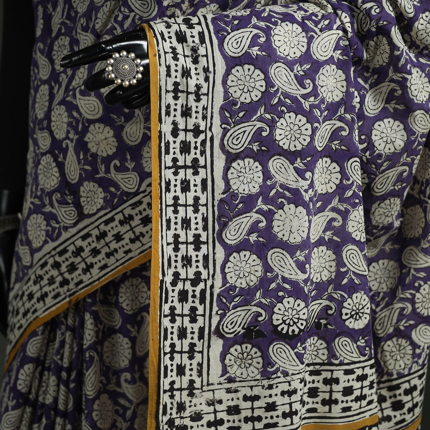 Pure mul cotton natural dyed hand block bagru print saree