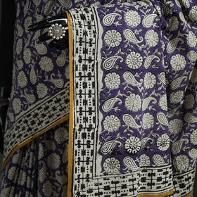 Pure mul cotton natural dyed hand block bagru print saree