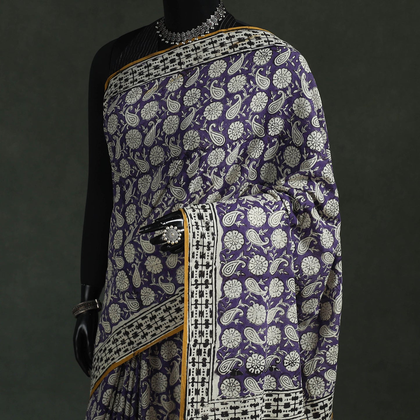 Pure mul cotton natural dyed hand block bagru print saree